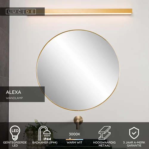 Lucide ALEXA - Wandlamp Badkamer - LED - 1x13W 3000K - IP44 - Mat Goud / Messing - USP